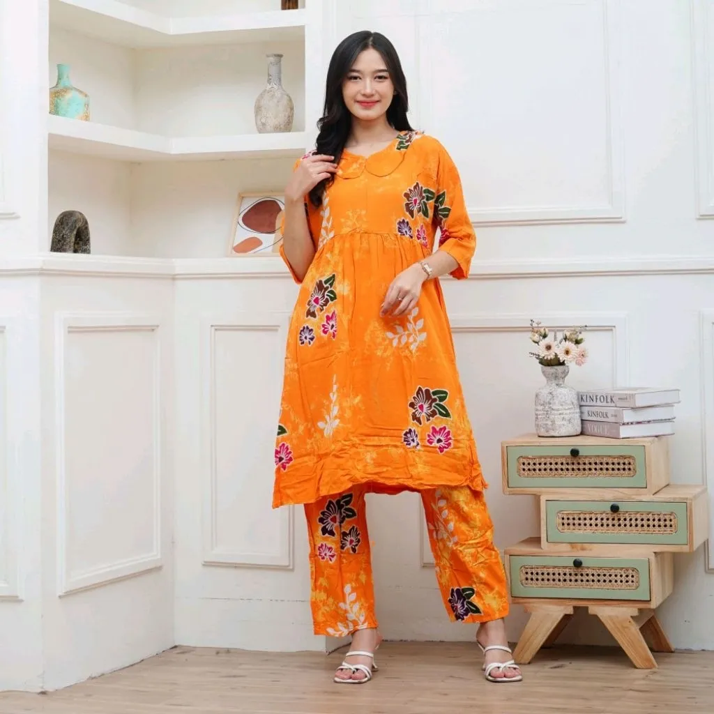 Setelan Celana Panjang Tunik Safira Motif Daun – Batik Putri Laila