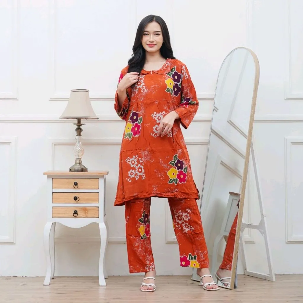 Setelan Celana Panjang Tunik Safira Bunga – Batik Putri Laila